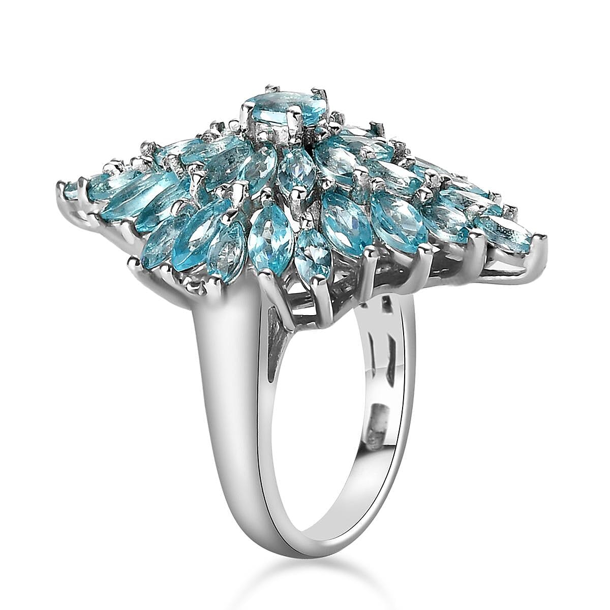 Madagascar Paraiba Apatite Elongated Ring in Platinum Over Sterling Silver (Size 9.0) 4.30 ctw image number 3