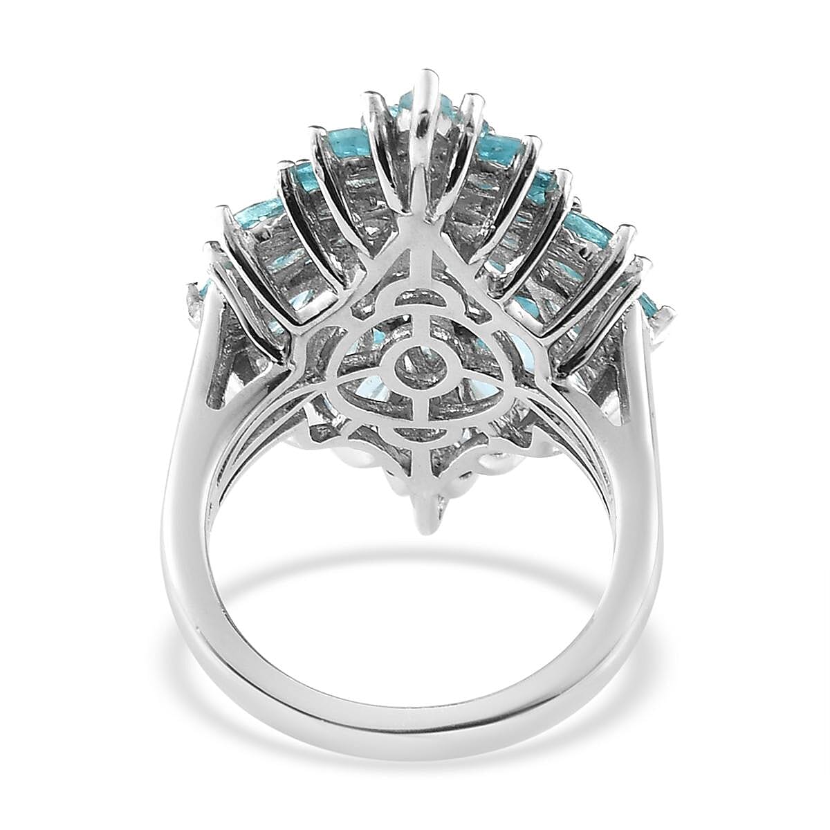 Madagascar Paraiba Apatite Elongated Ring in Platinum Over Sterling Silver (Size 9.0) 4.30 ctw image number 4