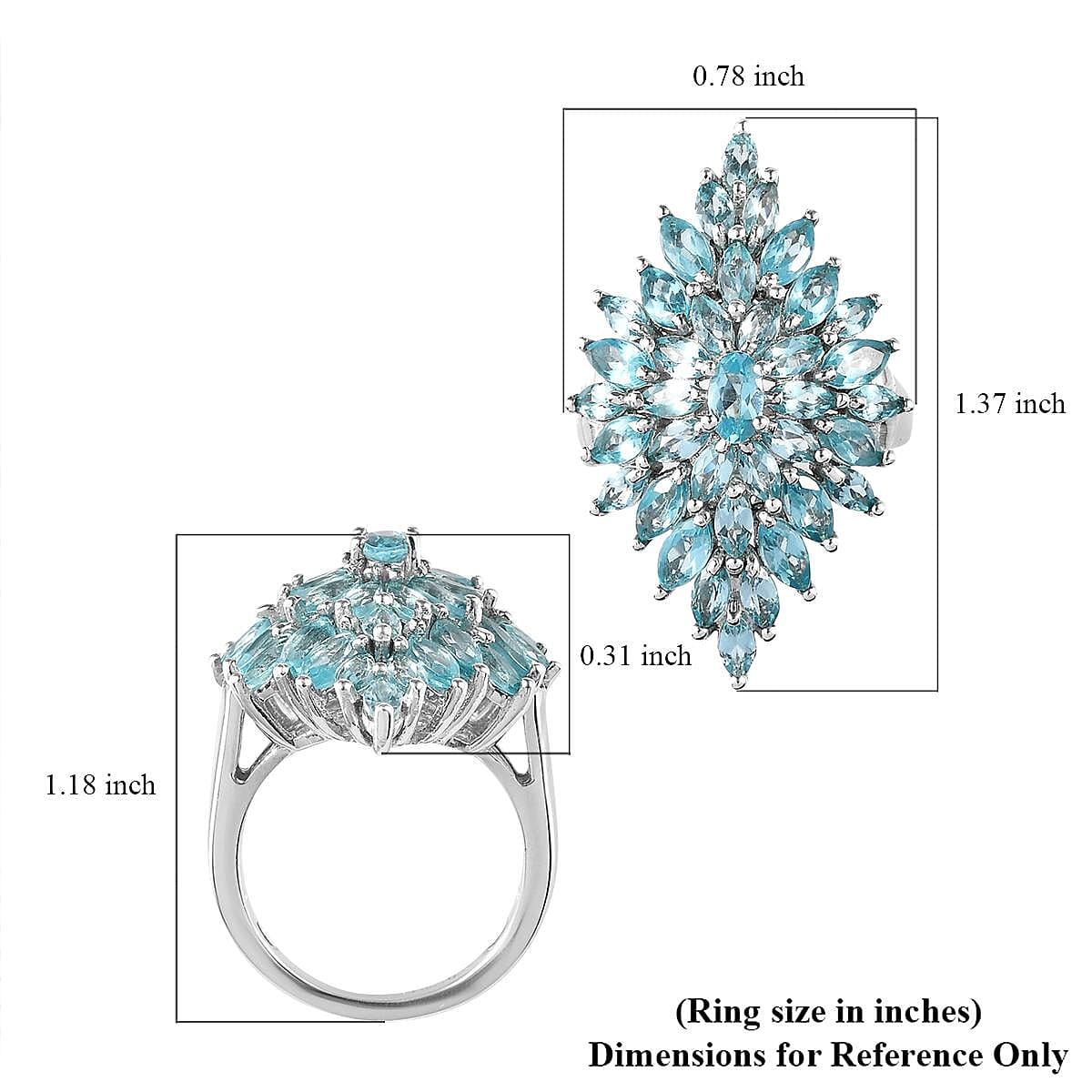 Madagascar Paraiba Apatite Elongated Ring in Platinum Over Sterling Silver (Size 9.0) 4.30 ctw image number 5