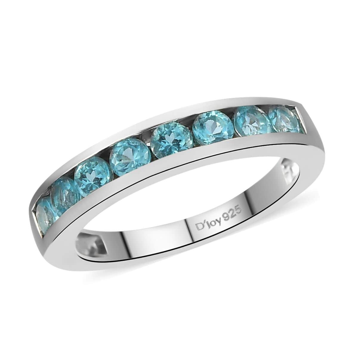 Madagascar Paraiba Apatite Half Eternity Band Ring in Platinum Over Sterling Silver (Size 6.0) 0.75 ctw image number 0