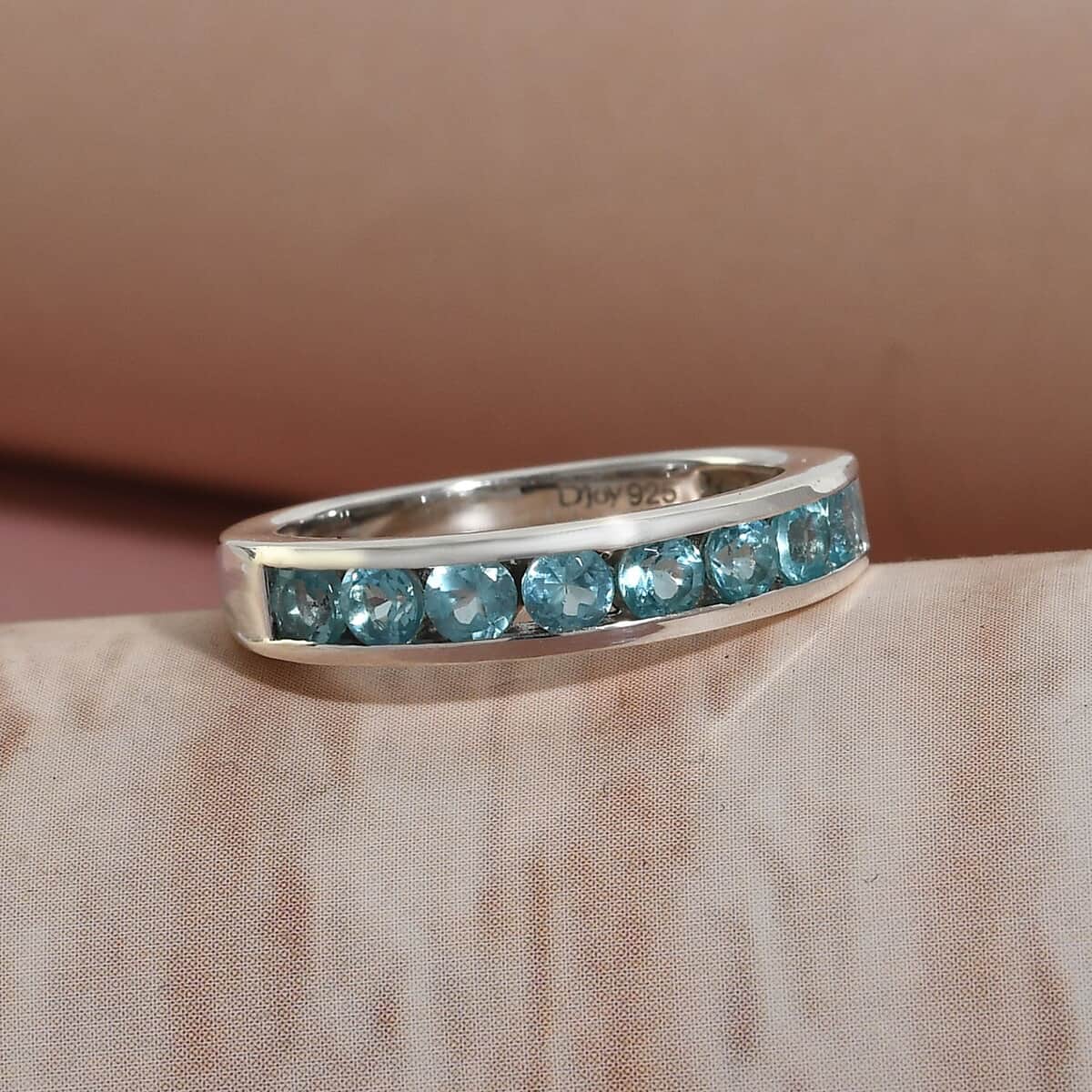 Madagascar Paraiba Apatite Half Eternity Band Ring in Platinum Over Sterling Silver (Size 6.0) 0.75 ctw image number 1