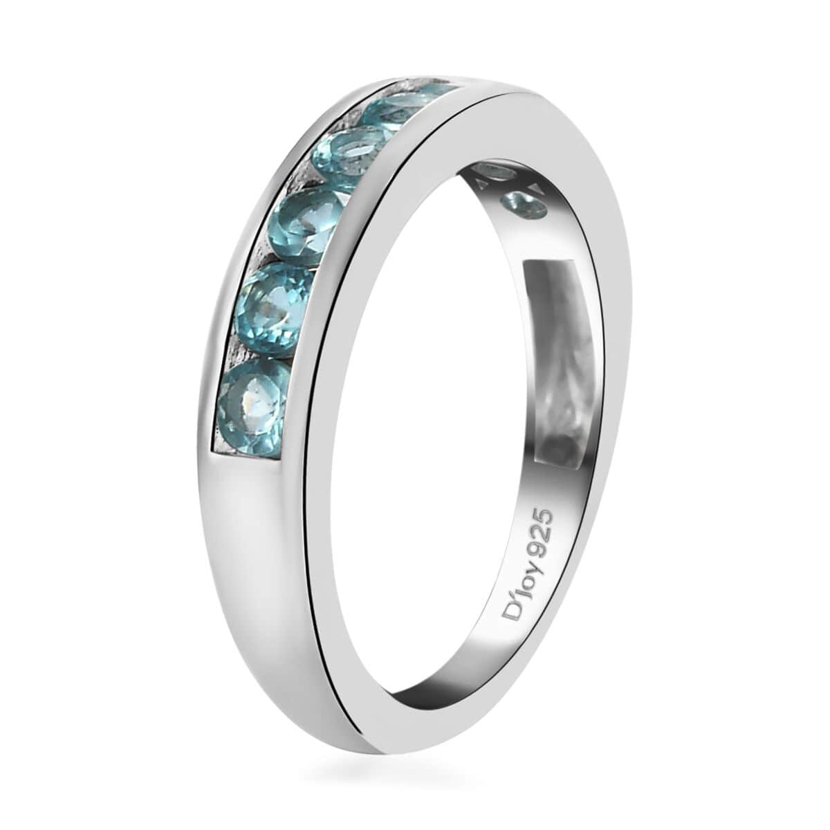 Madagascar Paraiba Apatite Half Eternity Band Ring in Platinum Over Sterling Silver (Size 6.0) 0.75 ctw image number 3