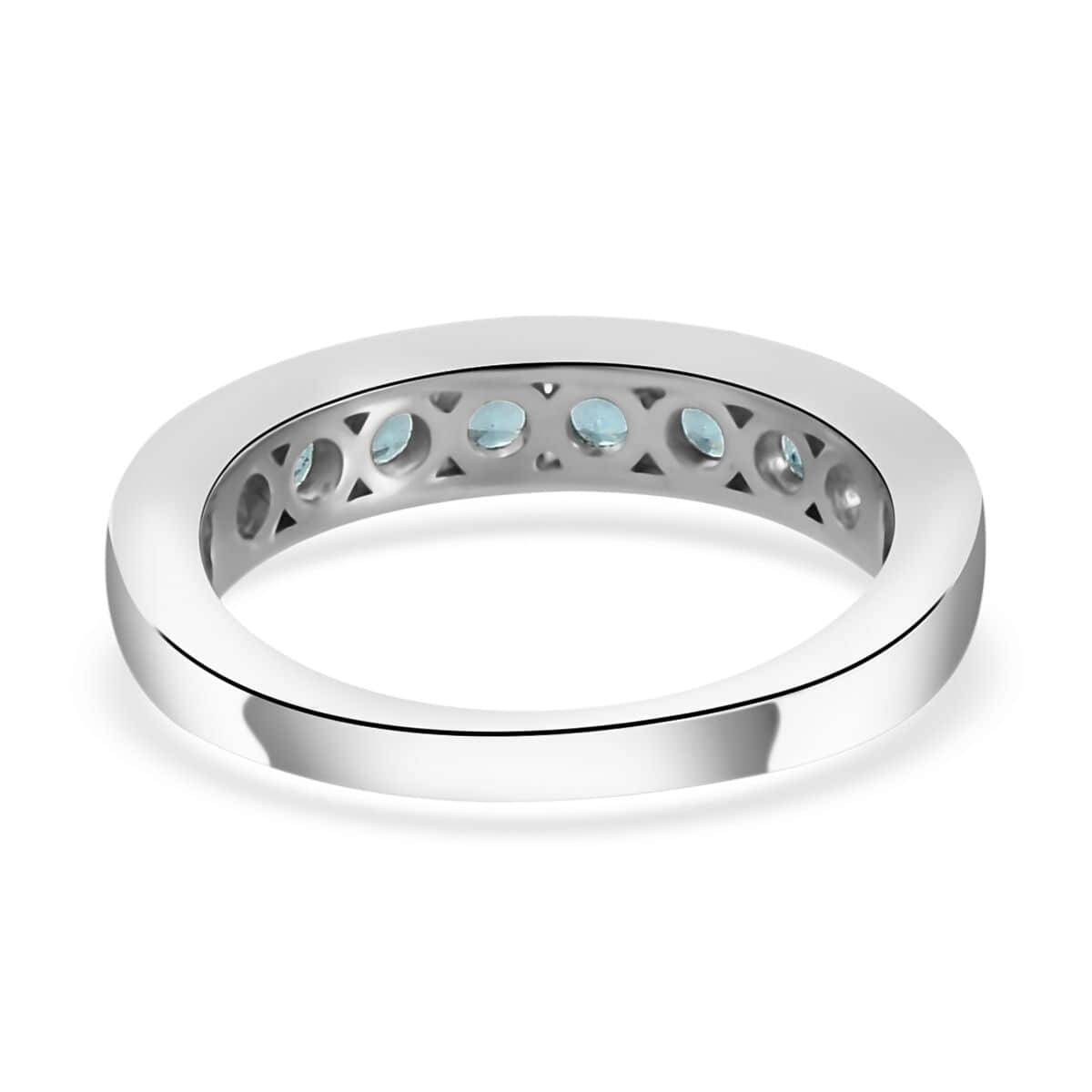 Madagascar Paraiba Apatite Half Eternity Band Ring in Platinum Over Sterling Silver (Size 6.0) 0.75 ctw image number 4