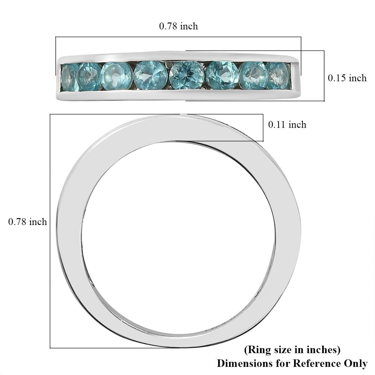 Madagascar Paraiba Apatite Half Eternity Band Ring in Platinum Over Sterling Silver (Size 6.0) 0.75 ctw image number 5