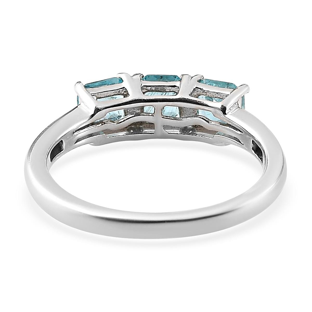 Asscher Cut Madagascar Paraiba Apatite 3 Stone Ring in Platinum Over Sterling Silver (Size 10.0) 1.10 ctw