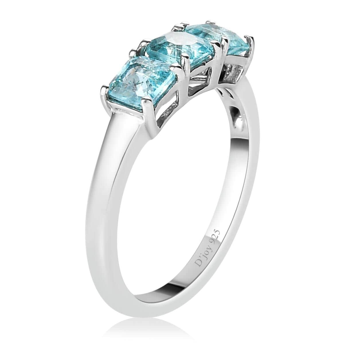 Asscher Cut Madagascar Paraiba Apatite 3 Stone Ring in Platinum Over Sterling Silver (Size 7.0) 1.10 ctw image number 3