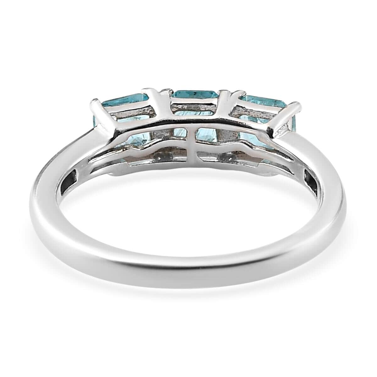 Asscher Cut Madagascar Paraiba Apatite 3 Stone Ring in Platinum Over Sterling Silver (Size 7.0) 1.10 ctw image number 4