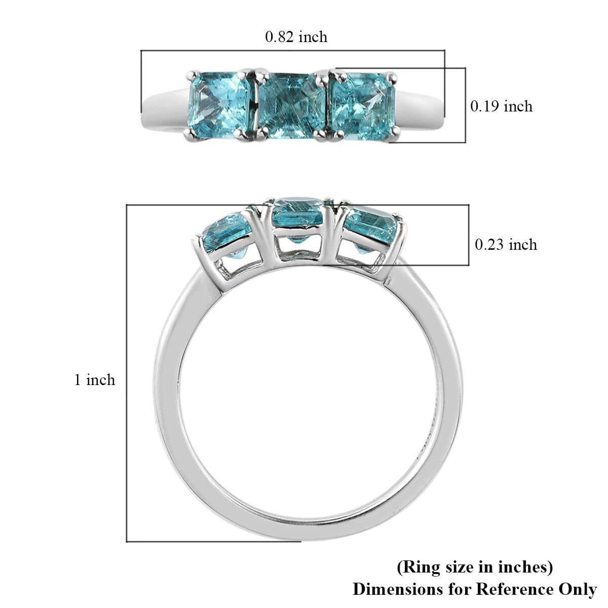 Asscher Cut Madagascar Paraiba Apatite 3 Stone Ring in Platinum Over Sterling Silver (Size 7.0) 1.10 ctw image number 5