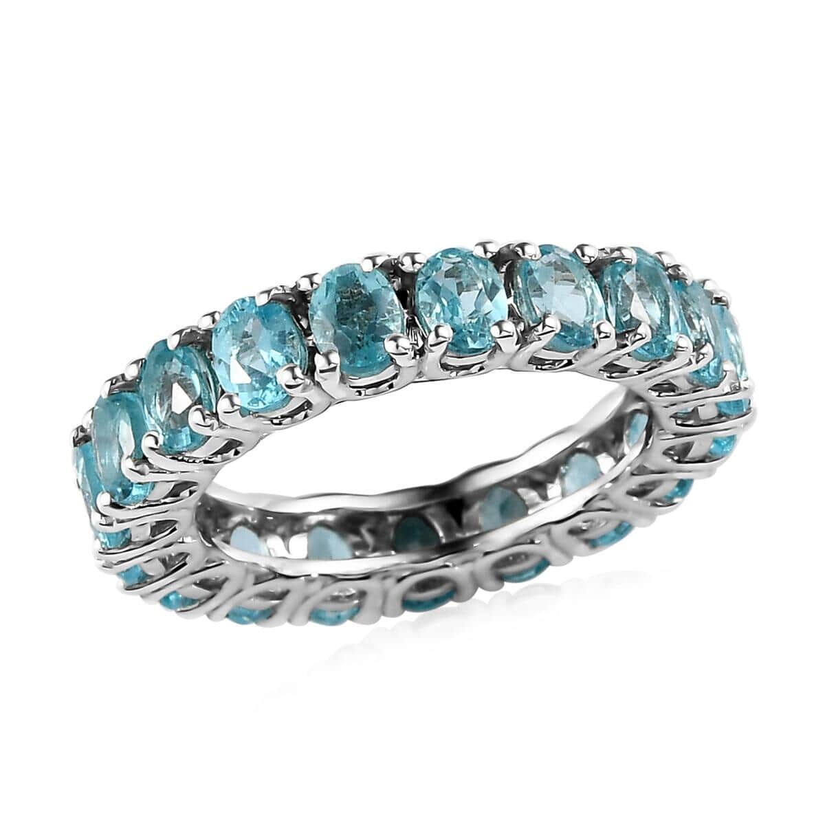 Madagascar Paraiba Apatite Eternity Band Ring in Platinum Over Sterling Silver (Size 5.0) 4.00 ctw image number 0