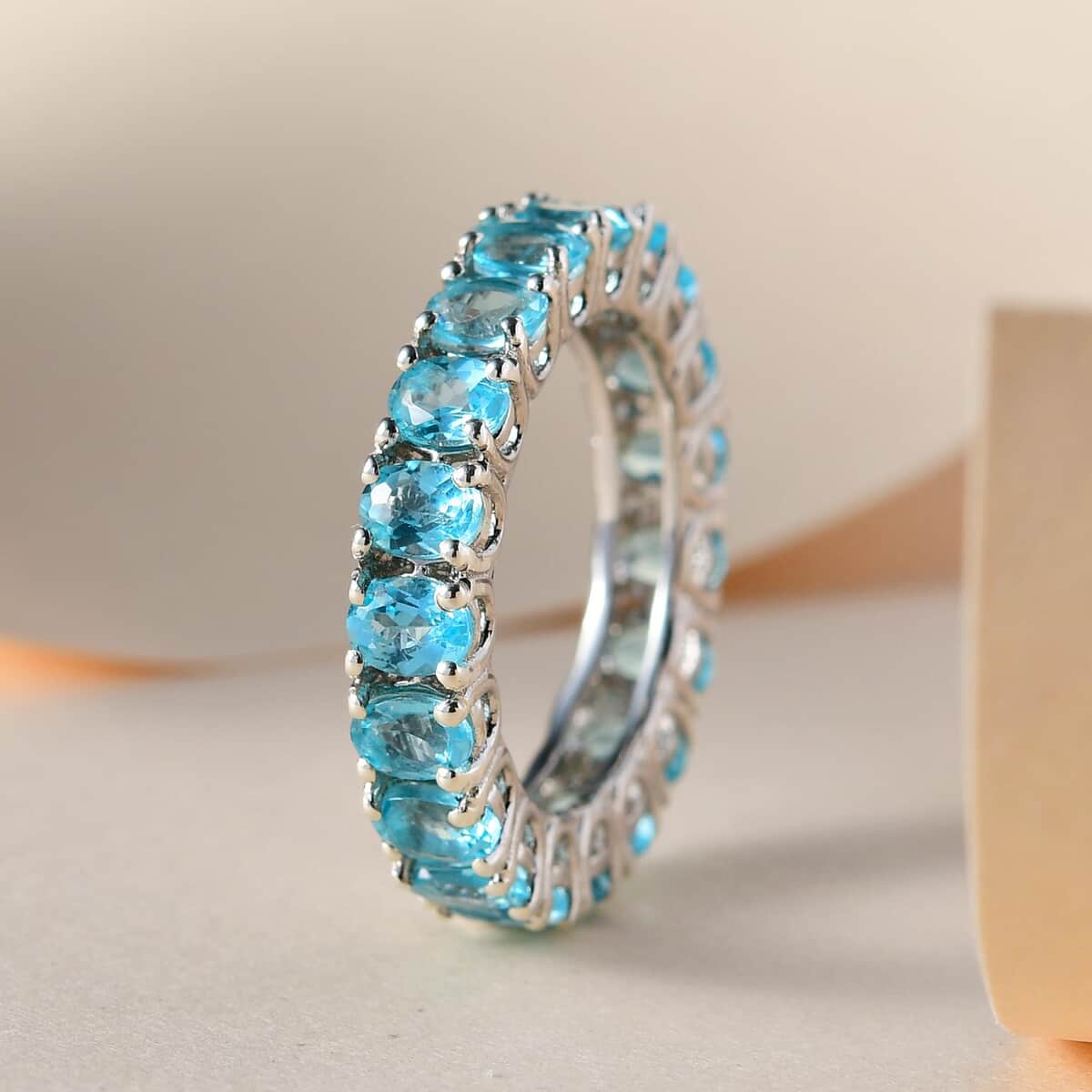 Madagascar Paraiba Apatite Eternity Band Ring in Platinum Over Sterling Silver (Size 5.0) 4.00 ctw image number 1