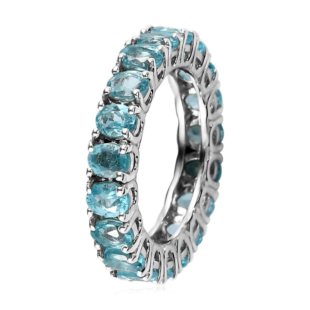 Madagascar Paraiba Apatite Eternity Band Ring in Platinum Over Sterling Silver (Size 5.0) 4.00 ctw image number 3