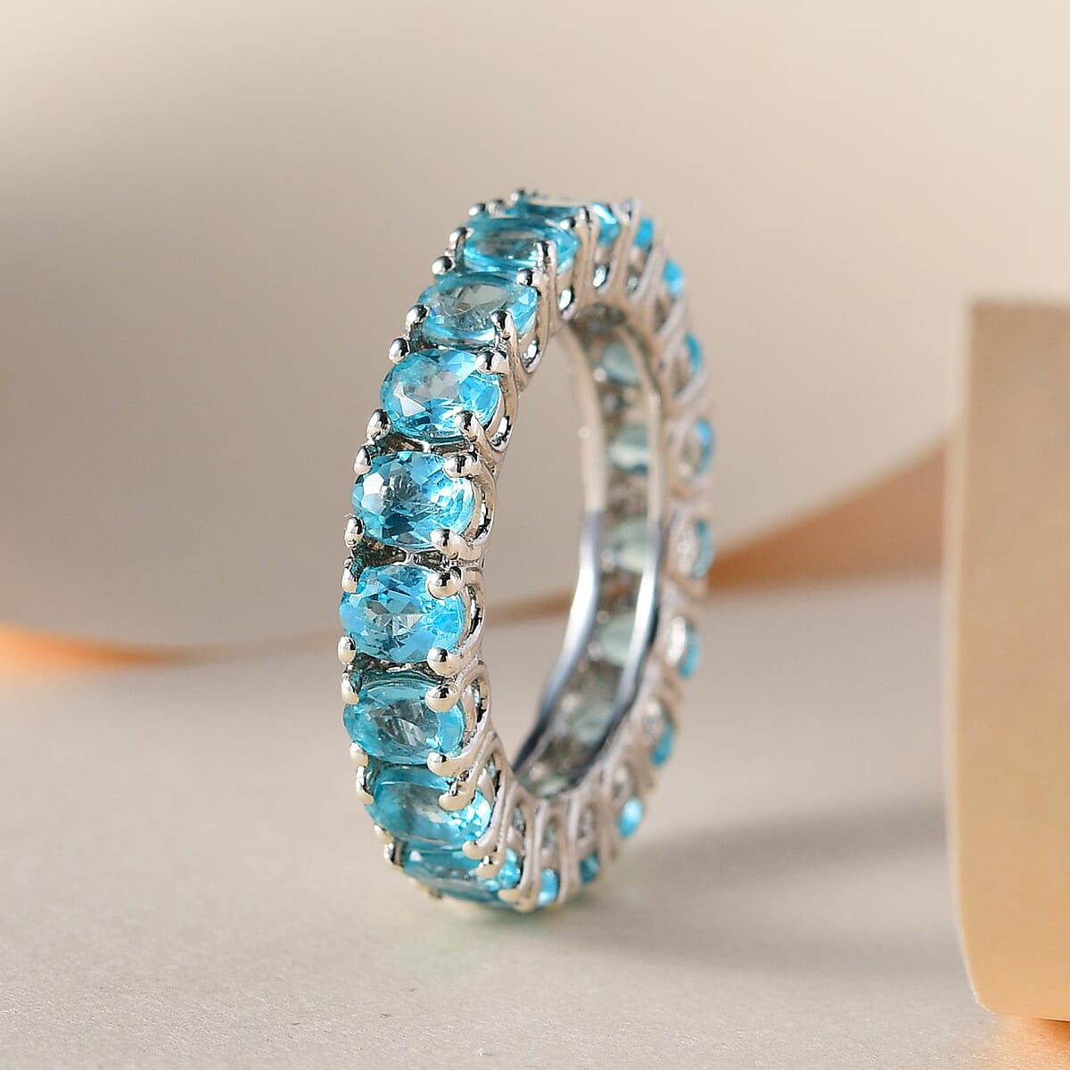 Madagascar Paraiba Apatite Eternity Band Ring in Platinum Over Sterling Silver (Size 8.0) 4.00 ctw image number 1