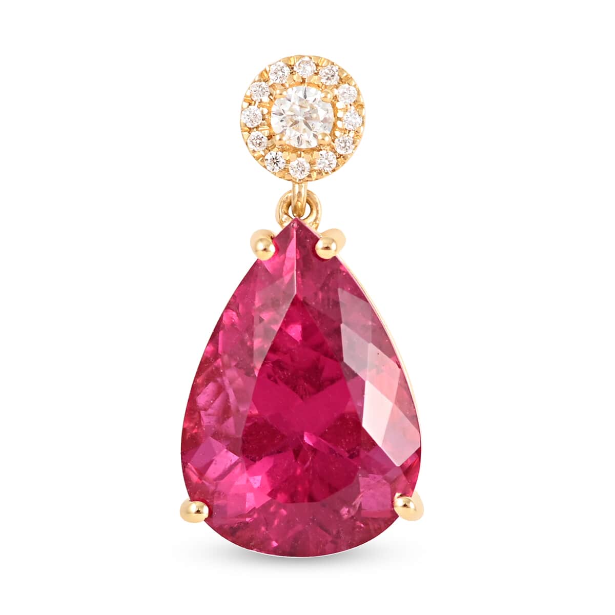 Certified Iliana 18K Yellow Gold AAA Ouro Fino Rubellite and G-H SI Diamond Pendant 6.85 ctw image number 0