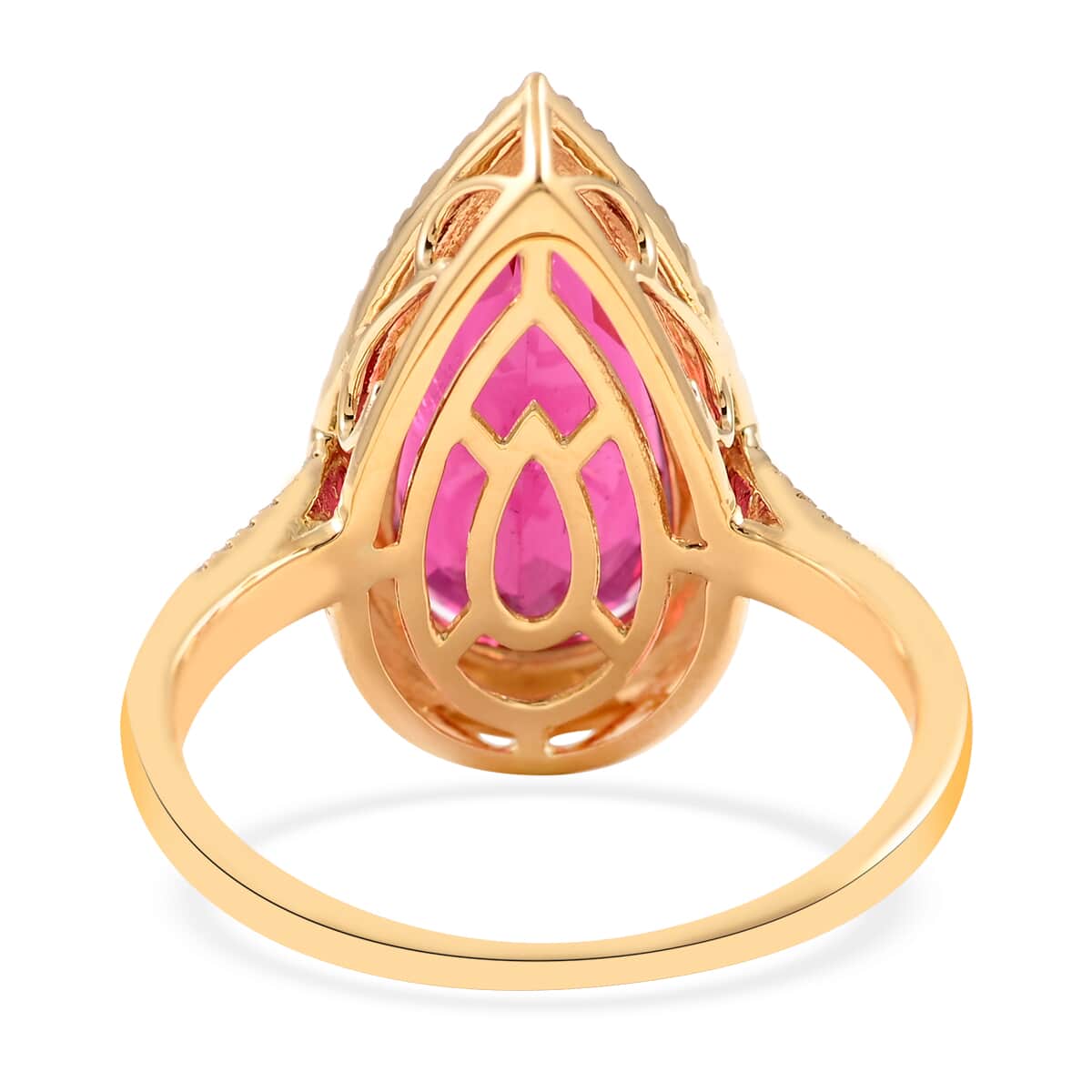 Certified & Appraised ILIANA 18K Yellow Gold AAA Ouro Fino Rubellite and G-H SI Diamond Halo Ring 5.25 Grams 6.10 ctw image number 4