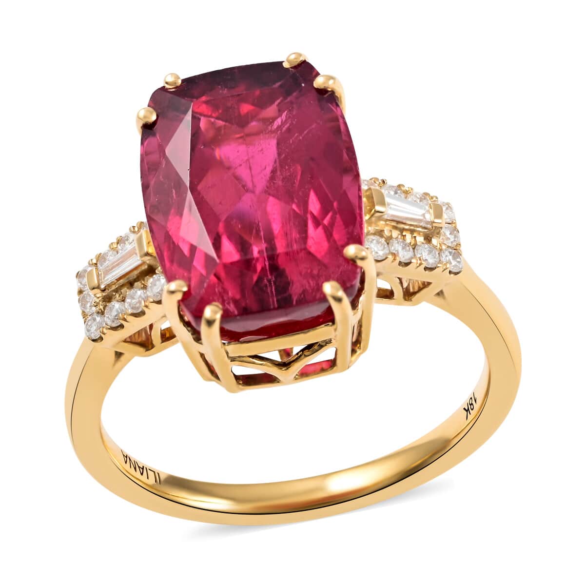 Certified Iliana 18K Yellow Gold AAA Ouro Fino Rubellite and G-H SI Diamond Ring (Size 7.0) 4.35 Grams 6.65 ctw image number 0