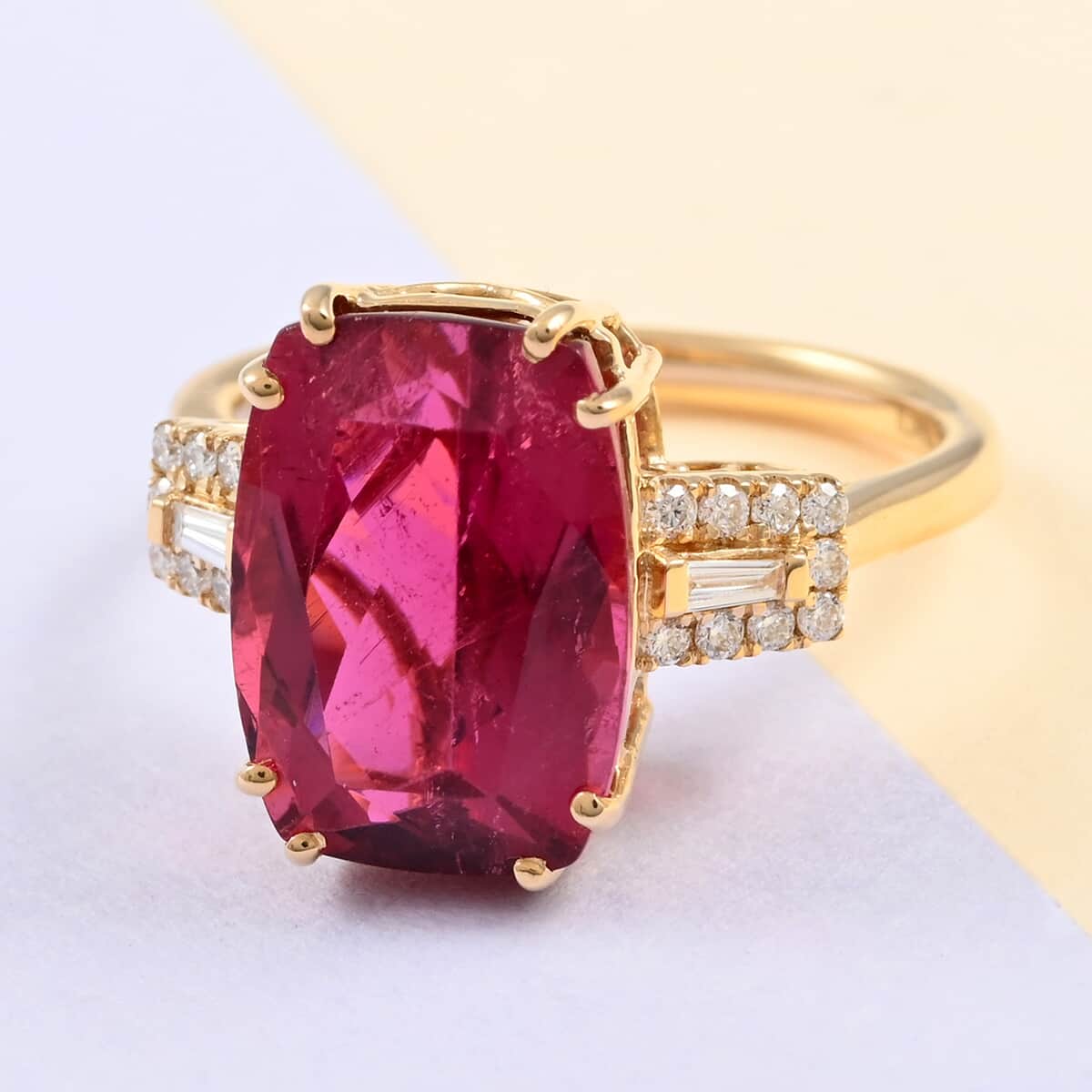Certified Iliana 18K Yellow Gold AAA Ouro Fino Rubellite and G-H SI Diamond Ring (Size 7.0) 4.35 Grams 6.65 ctw image number 1