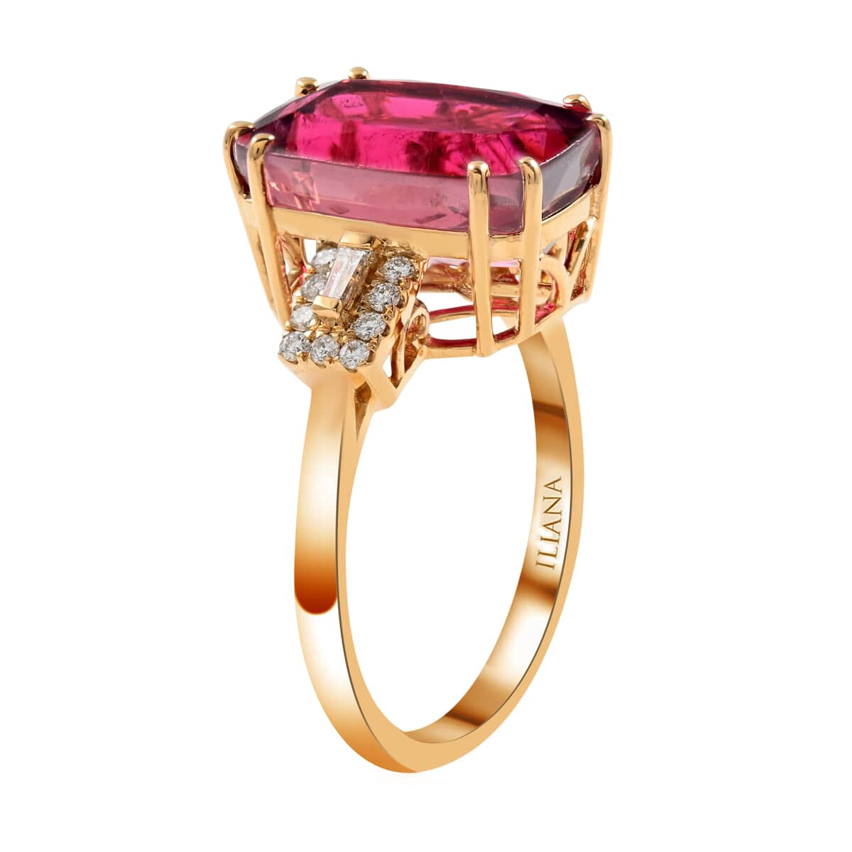 Certified Iliana 18K Yellow Gold AAA Ouro Fino Rubellite and G-H SI Diamond Ring (Size 7.0) 4.35 Grams 6.65 ctw image number 3