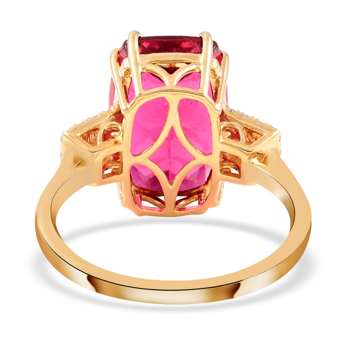 Certified Iliana 18K Yellow Gold AAA Ouro Fino Rubellite and G-H SI Diamond Ring (Size 7.0) 4.35 Grams 6.65 ctw image number 4