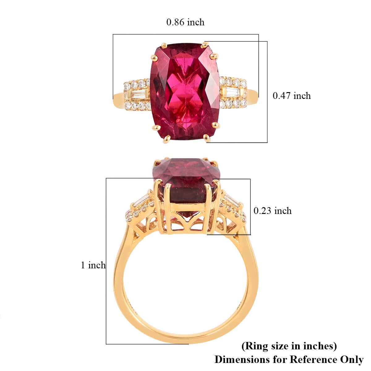 Certified Iliana 18K Yellow Gold AAA Ouro Fino Rubellite and G-H SI Diamond Ring (Size 7.0) 4.35 Grams 6.65 ctw image number 5