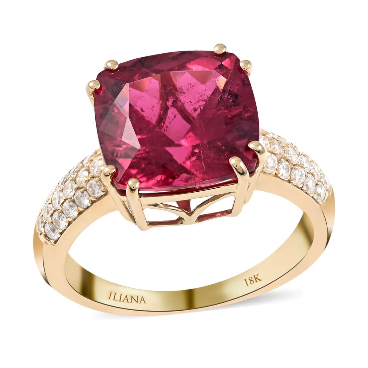 Certified Iliana 18K Yellow Gold AAA Ouro Fino Rubellite and G-H SI Diamond Ring (Size 7.0) 5.15 Grams 6.70 ctw image number 0