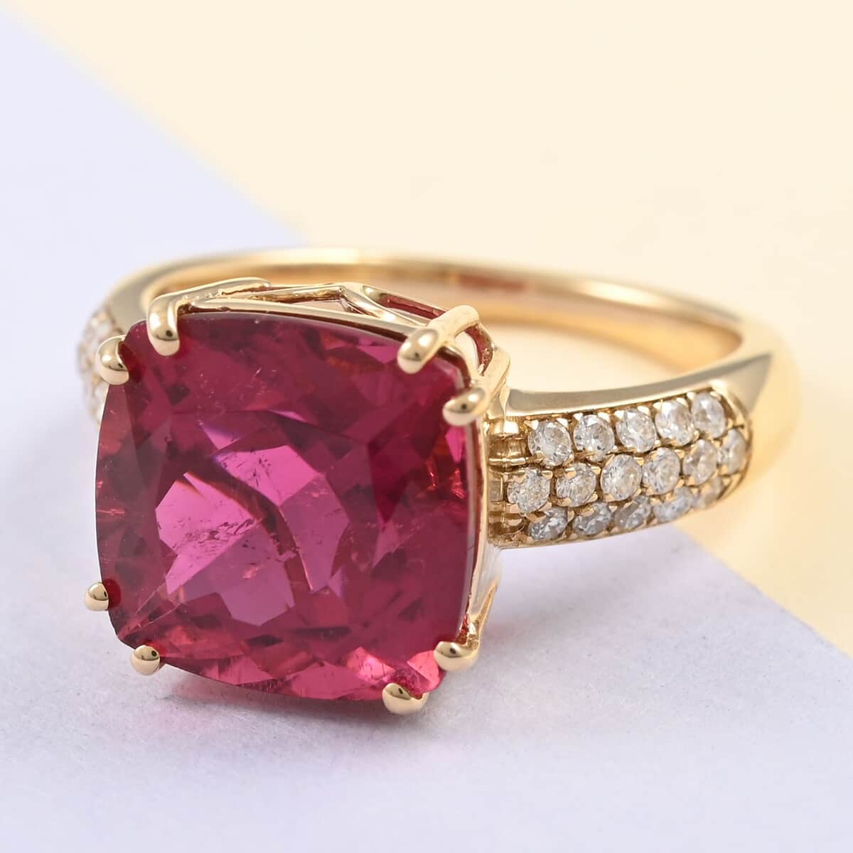 Certified Iliana 18K Yellow Gold AAA Ouro Fino Rubellite and G-H SI Diamond Ring (Size 7.0) 5.15 Grams 6.70 ctw image number 1