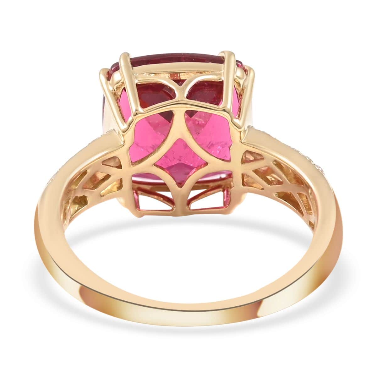 Certified Iliana 18K Yellow Gold AAA Ouro Fino Rubellite and G-H SI Diamond Ring (Size 7.0) 5.15 Grams 6.70 ctw image number 4
