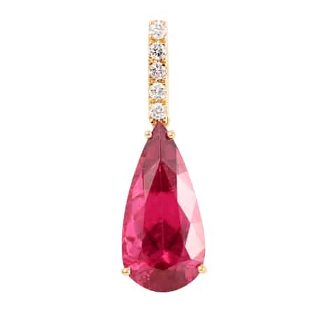 Certified & Appraised ILIANA 18K Yellow Gold AAA Ouro Fino Rubellite and G-H SI Diamond Drop Pendant 4.25 ctw image number 0