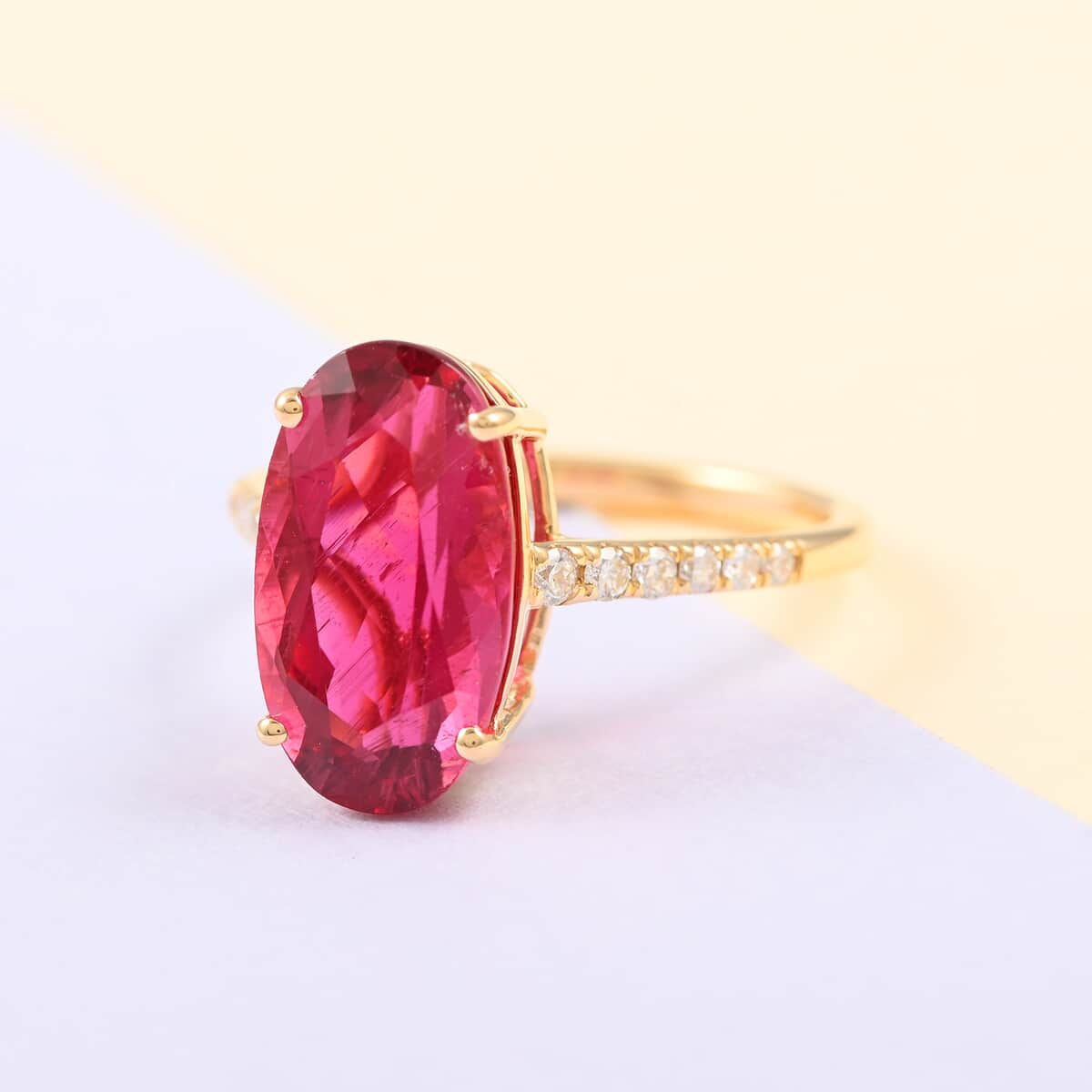 One Of A Kind Certified Iliana 18K Yellow Gold AAA Ouro Fino Rubellite and G-H SI Diamond Ring (Size 7.0) 5.30 ctw image number 1