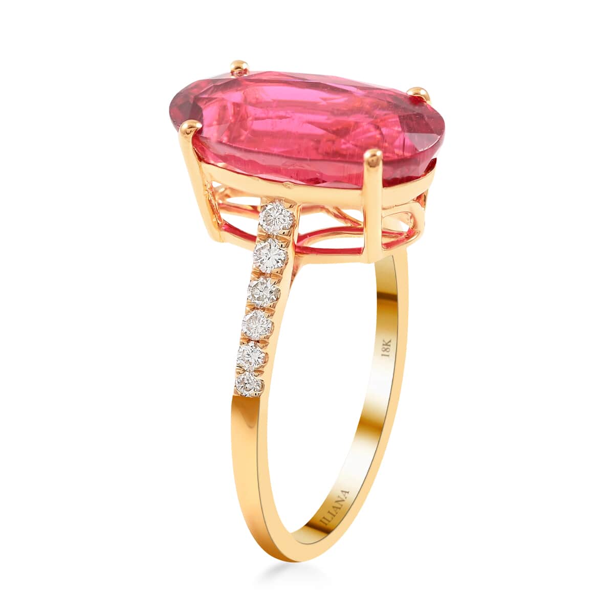 One Of A Kind Certified Iliana 18K Yellow Gold AAA Ouro Fino Rubellite and G-H SI Diamond Ring (Size 7.0) 5.30 ctw image number 3