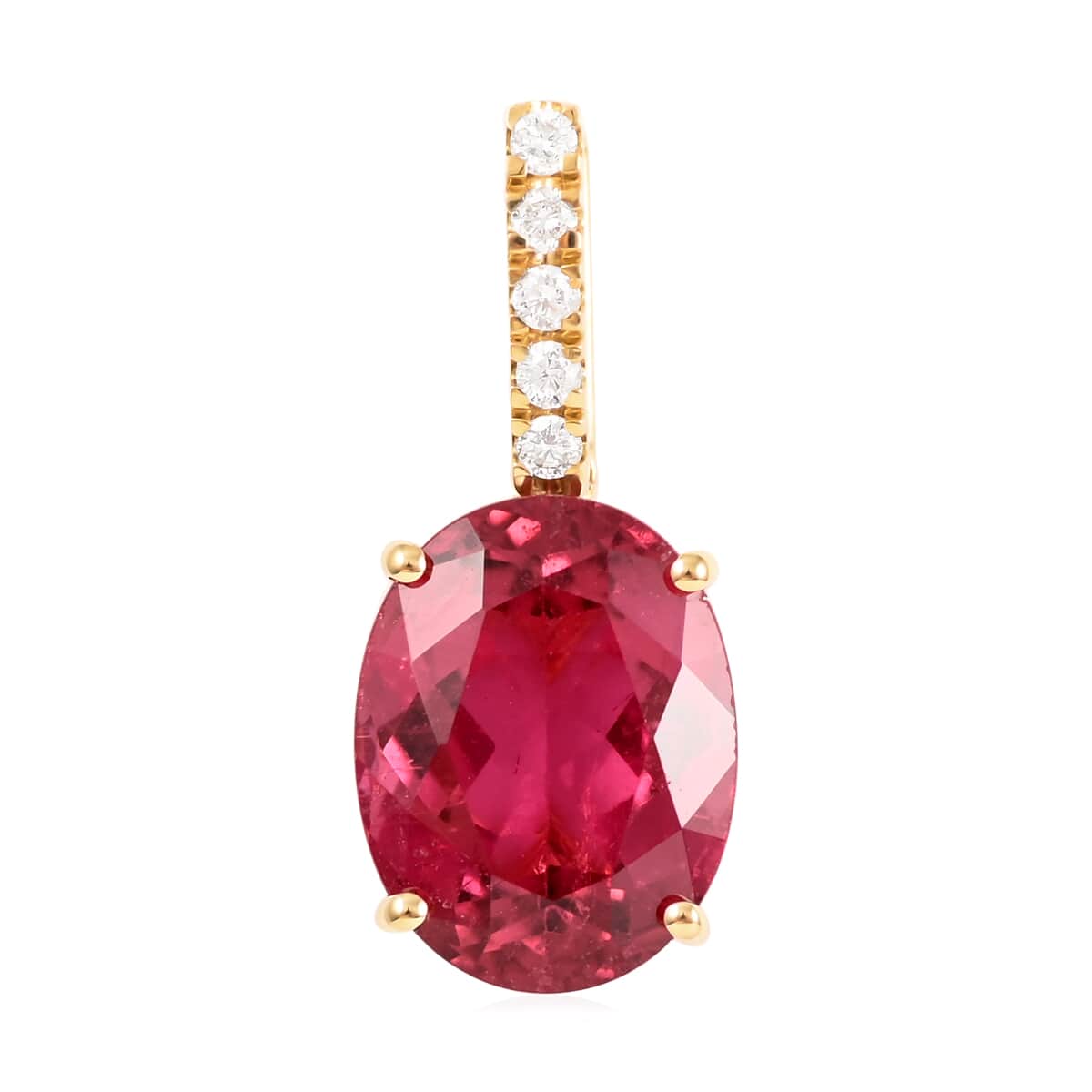 Certified Iliana 18K Yellow Gold AAA Ouro Fino Rubellite and G-H SI Diamond Pendant 5.00 ctw image number 0