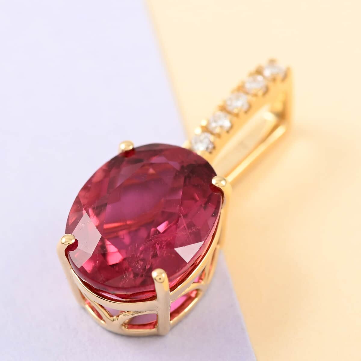 Certified Iliana 18K Yellow Gold AAA Ouro Fino Rubellite and G-H SI Diamond Pendant 5.00 ctw image number 1