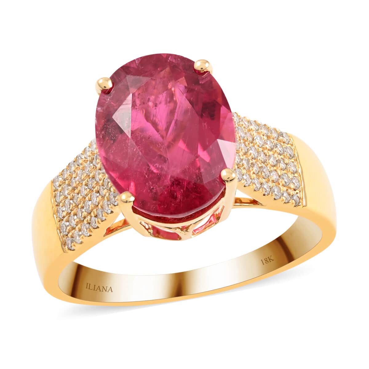 Certified & Appraised ILIANA 18K Yellow Gold AAA Ouro Fino Rubellite and G-H SI Diamond Ring 7.10 Grams 6.50 ctw image number 0