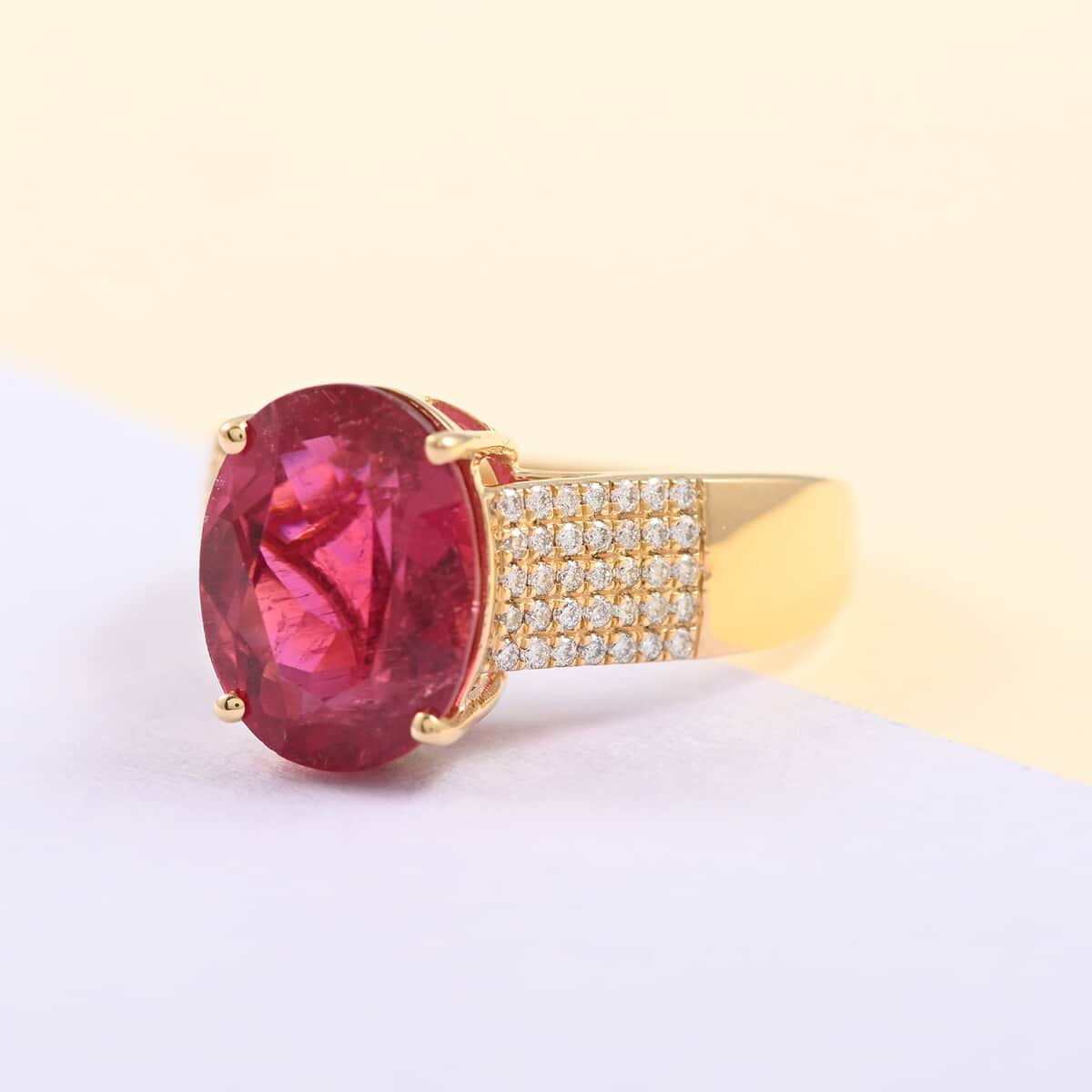Certified Iliana 18K Yellow Gold AAA Ouro Fino Rubellite and G-H SI Diamond Ring (Size 7.0) 7.10 Grams 6.50 ctw image number 1