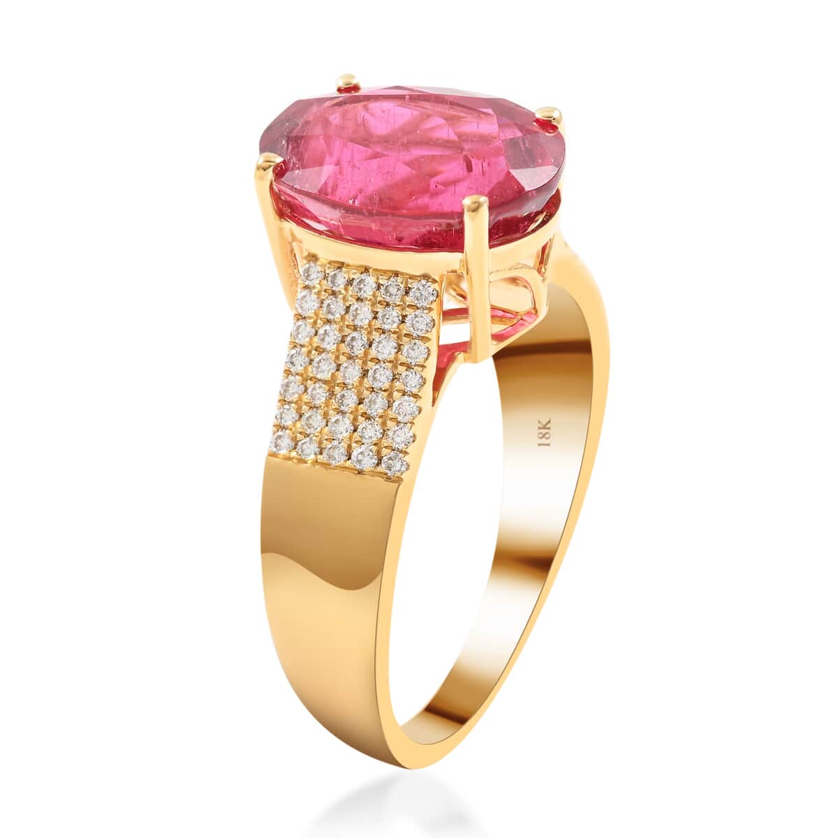 Certified & Appraised ILIANA 18K Yellow Gold AAA Ouro Fino Rubellite and G-H SI Diamond Ring 7.10 Grams 6.50 ctw image number 3