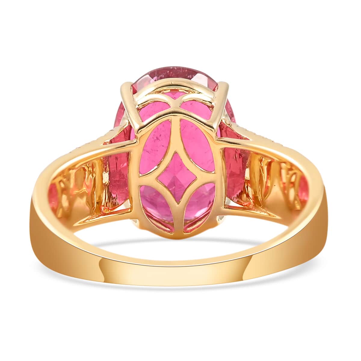 Certified & Appraised ILIANA 18K Yellow Gold AAA Ouro Fino Rubellite and G-H SI Diamond Ring 7.10 Grams 6.50 ctw image number 4