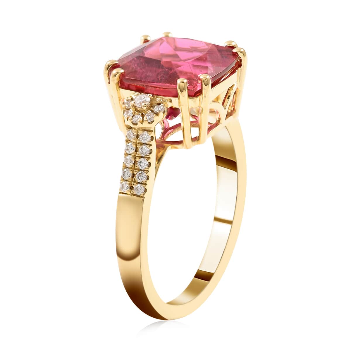 Certified & Appraised ILIANA 18K Yellow Gold AAA Ouro Fino Rubellite and G-H SI Diamond Ring 5 Grams 5.55 ctw image number 3