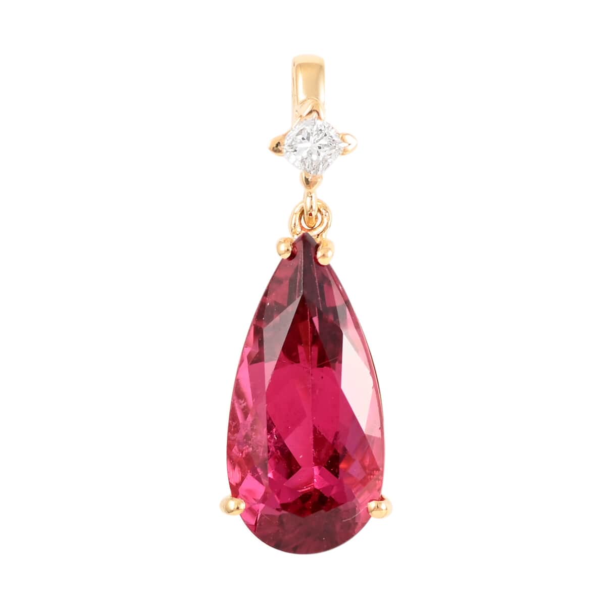 Certified & Appraised Iliana 18K Yellow Gold AAA Ouro Fino Rubellite and G-H SI Diamond Pendant 3.30 ctw image number 0