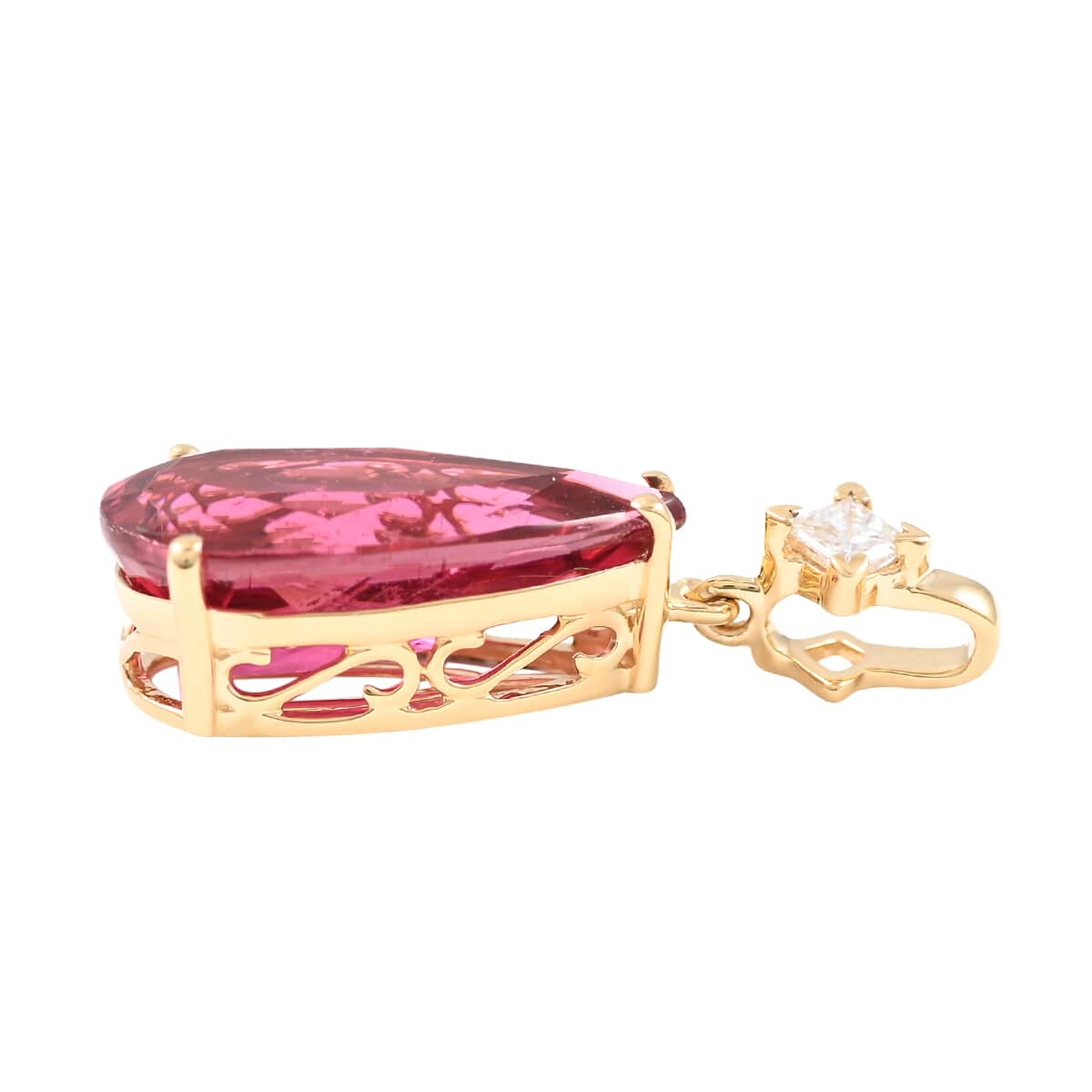 Certified & Appraised Iliana 18K Yellow Gold AAA Ouro Fino Rubellite and G-H SI Diamond Pendant 3.30 ctw image number 2