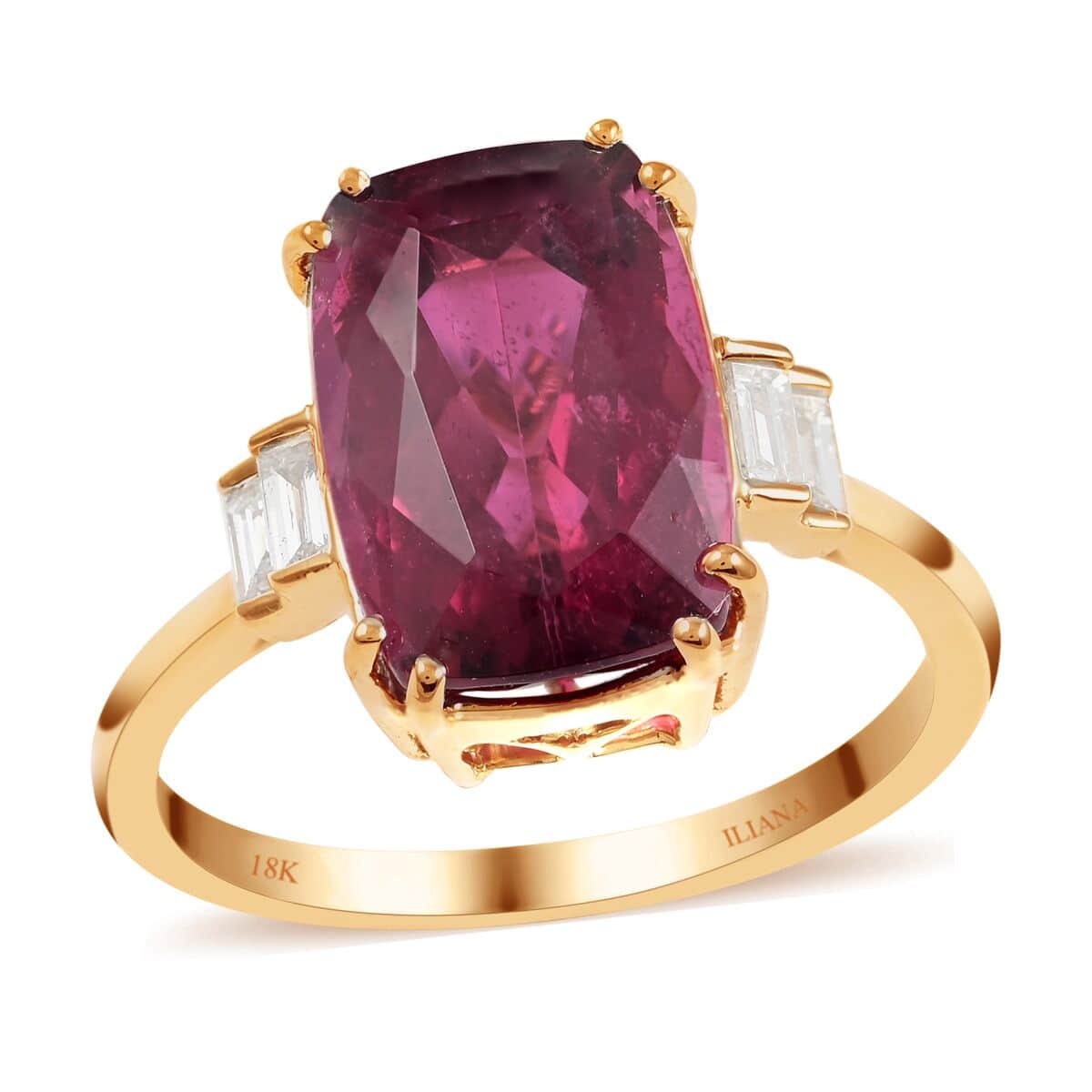 Certified Iliana 18K Yellow Gold AAA Ouro Fino Rubellite and G-H SI Diamond Ring (Size 7.0) 5.20 ctw image number 0
