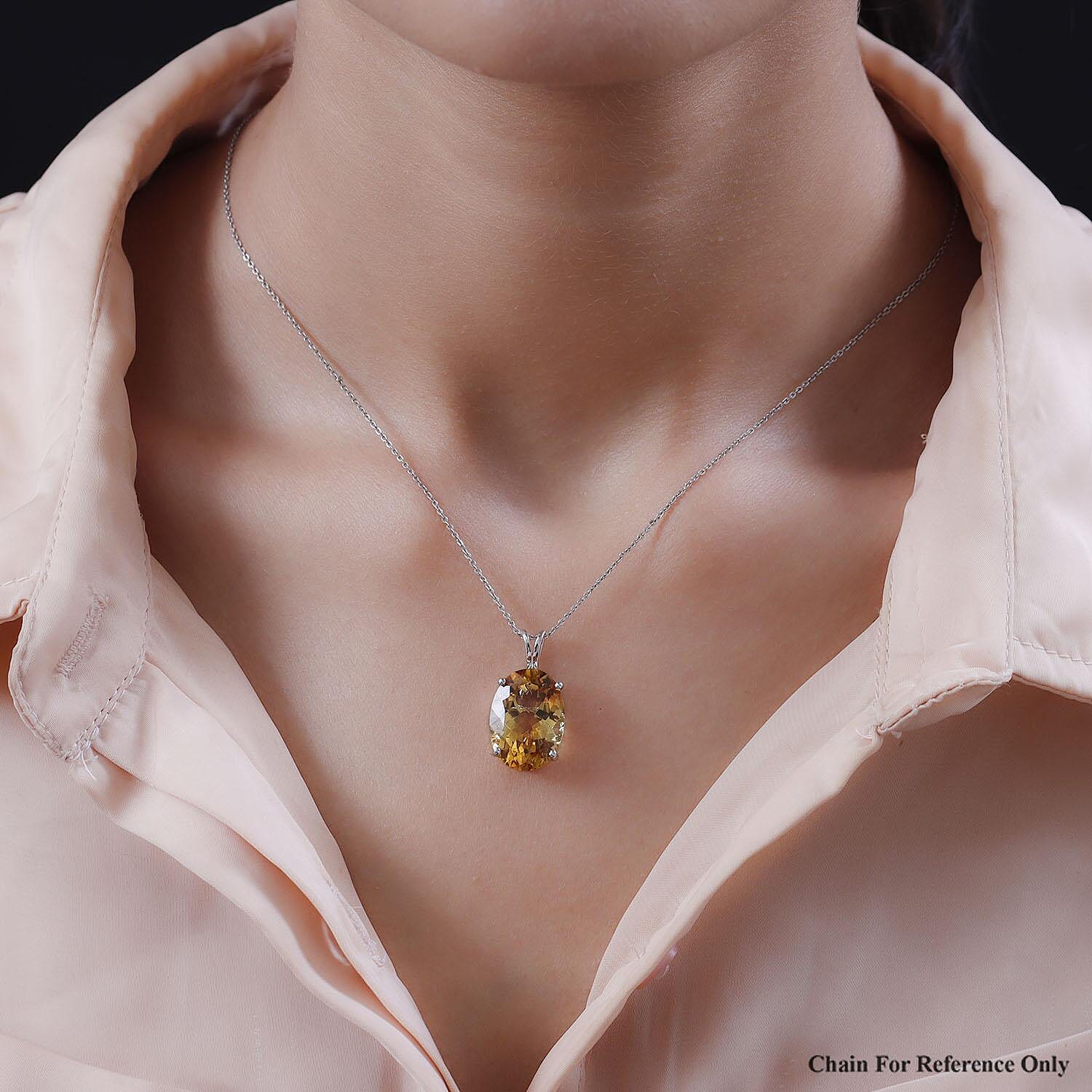 Serra Gaucha Citrine Solitaire Pendant in Platinum Over Sterling Silver 12.30 ctw