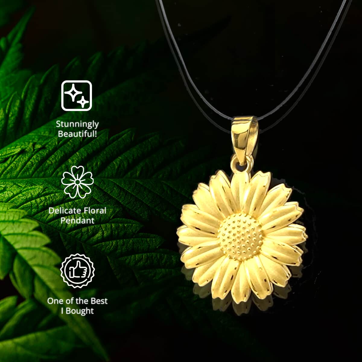 24K Yellow Gold Electroform Daisy Flower Pendant, Floral Pendant, Daisy Pendant, 24K Yellow Gold Pendant 2.20 Grams image number 3