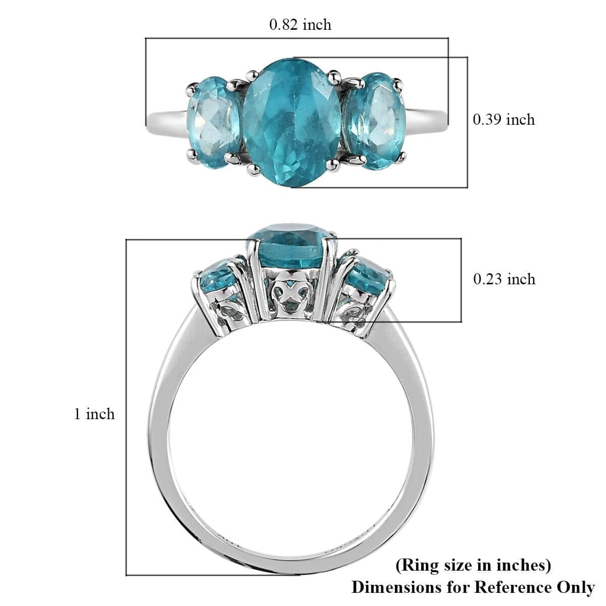 Luxoro 10K White Gold AAA Betroka Blue Apatite 3 Stone Ring 2.60 ctw image number 5