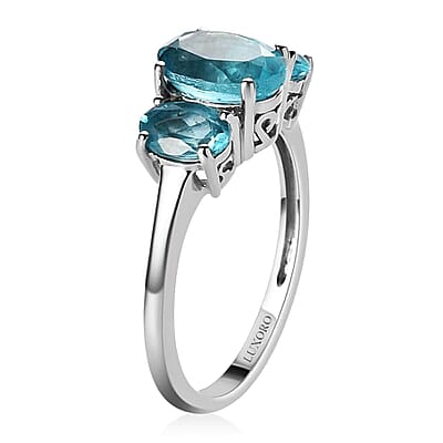 Luxoro 10K White Gold AAA Madagascar Paraiba Apatite 3 Stone Ring (Size 7.0) 2.60 ctw