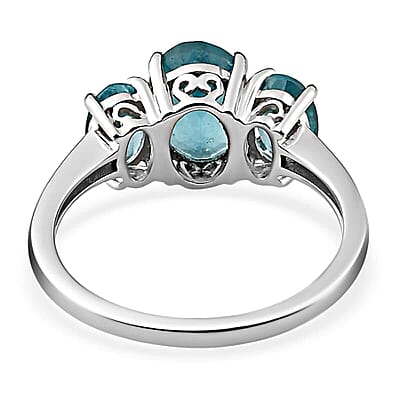 Luxoro 10K White Gold AAA Madagascar Paraiba Apatite 3 Stone Ring (Size 7.0) 2.60 ctw