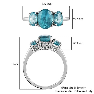 Luxoro 10K White Gold AAA Madagascar Paraiba Apatite 3 Stone Ring (Size 7.0) 2.60 ctw