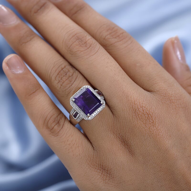 Amethyst and Multi Gemstone Cocktail Ring in Platinum Over Sterling Silver (Size 10.0) 6.10 ctw