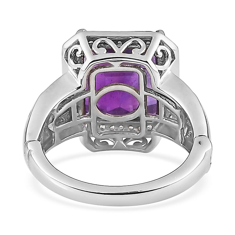 Amethyst and Multi Gemstone Cocktail Ring in Platinum Over Sterling Silver (Size 10.0) 6.10 ctw