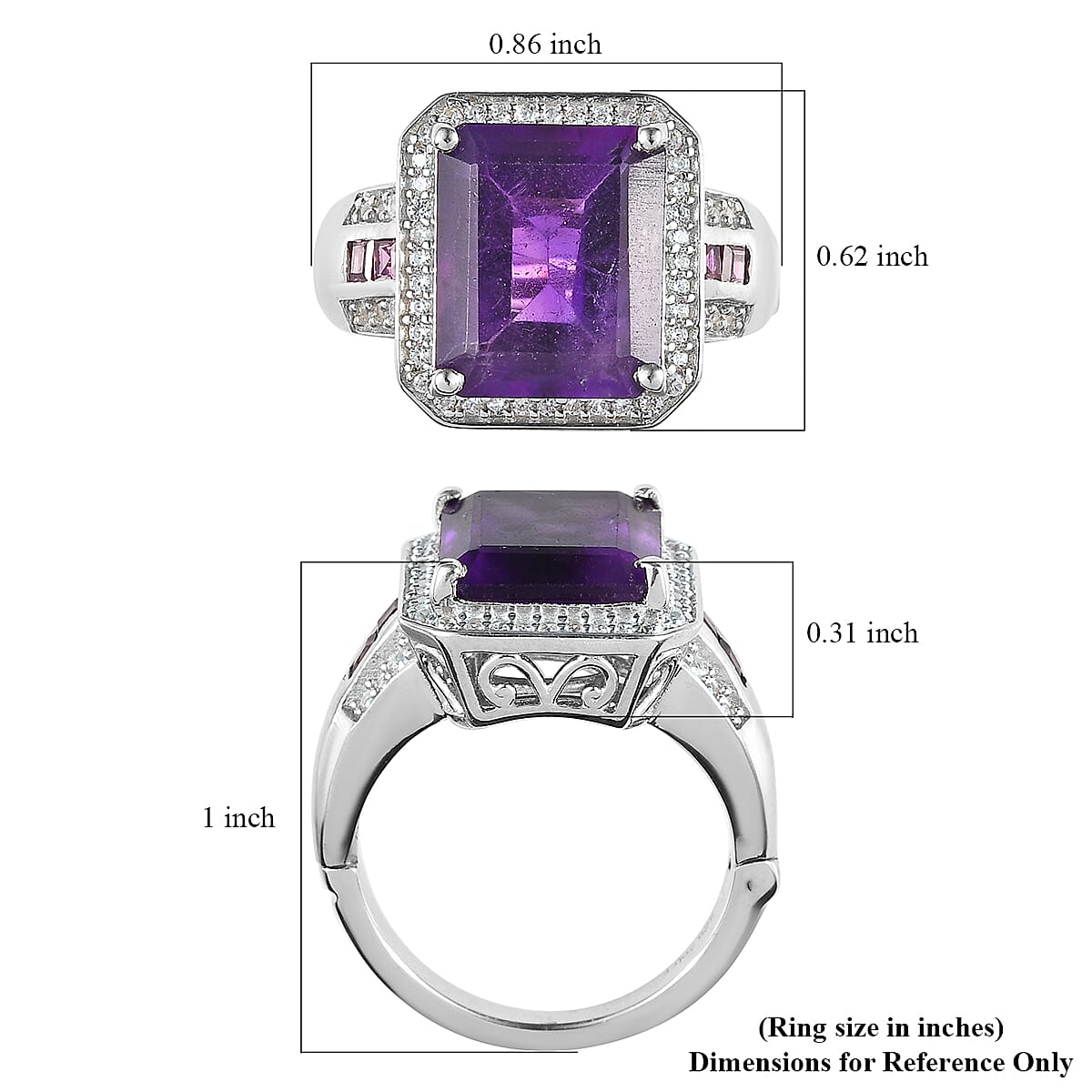 Amethyst and Multi Gemstone Cocktail Ring in Platinum Over Sterling Silver (Size 10.0) 6.10 ctw