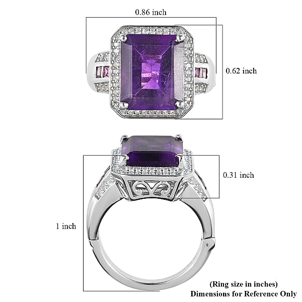 Amethyst and Multi Gemstone Cocktail Ring in Platinum Over Sterling Silver (Size 10.0) 6.10 ctw