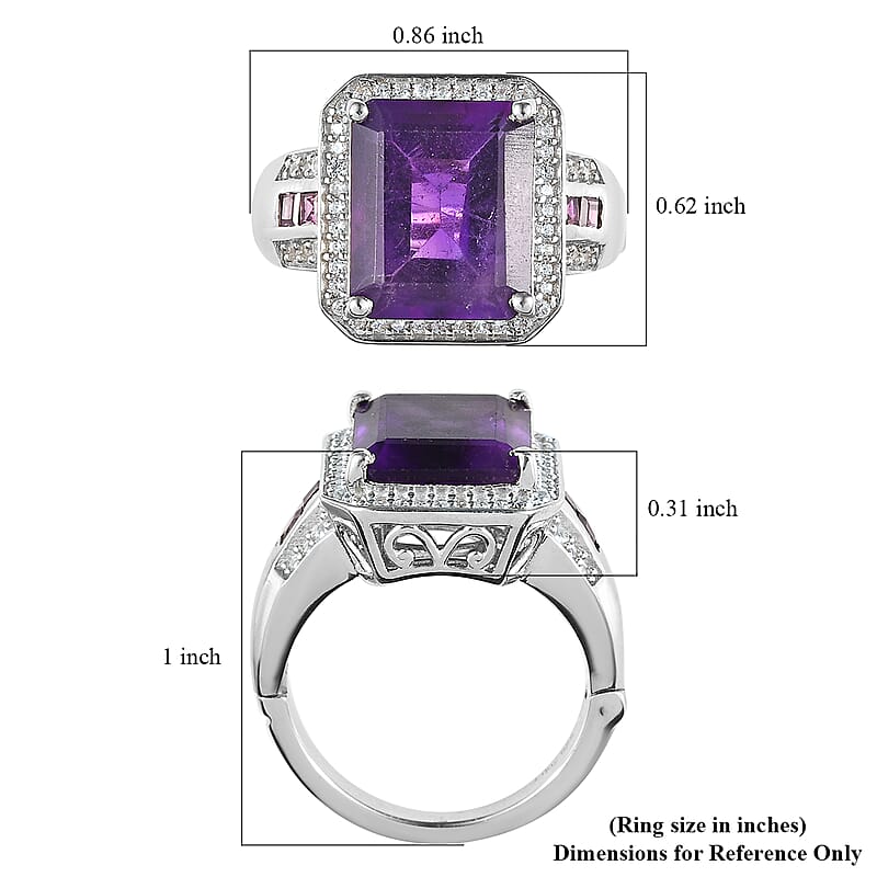 Amethyst and Multi Gemstone Cocktail Ring in Platinum Over Sterling Silver (Size 10.0) 6.10 ctw
